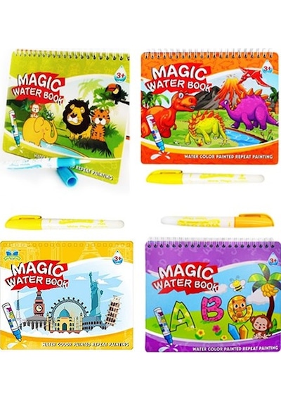 4'lü Magic Water Book Su İle Çizim Eğitici Sihirli Boyama Kitabı