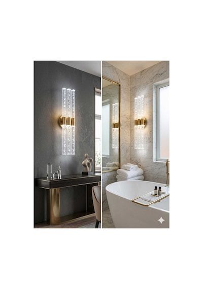 Bubbleflux Trio Large 51 Cm Modern Tasarım Led Aplik - Duvar Lambası - Gold - Pilli - Beyaz Led Gold Pilli