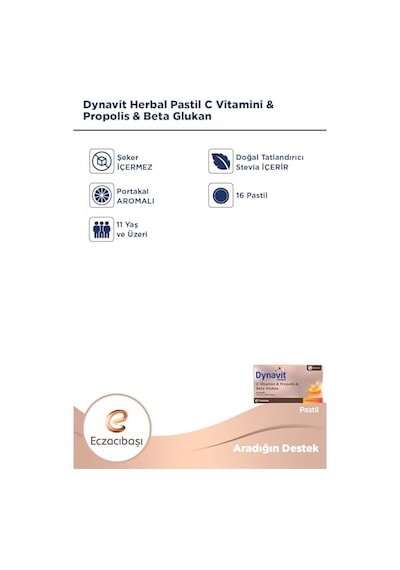 Dynavit Herbal C Vitamini, Propolis & Beta Glukan 16 Pastil - Bağışıklık - C Vit, Propolis, Beta Glukan