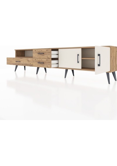 Arges Tv Ünitesi 2 Raflı 3 Çekmeceli 2 Kapaklı 220x30x51 Çam-aytaşı/çam Aytası/atlas Çam - Atlas Çam