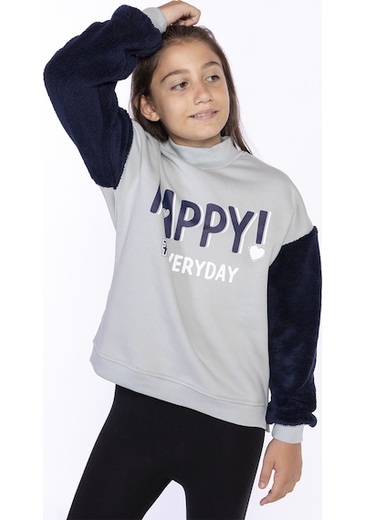 Toontoy Kız Çocuk Peluş Detaylı Baskılı Sweatshirt Lila