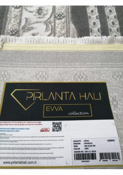Pırlanta Evva Halı Seccade Parlak Yumuşak Dokulu Kadifemsi Yüzey Koyu Gri