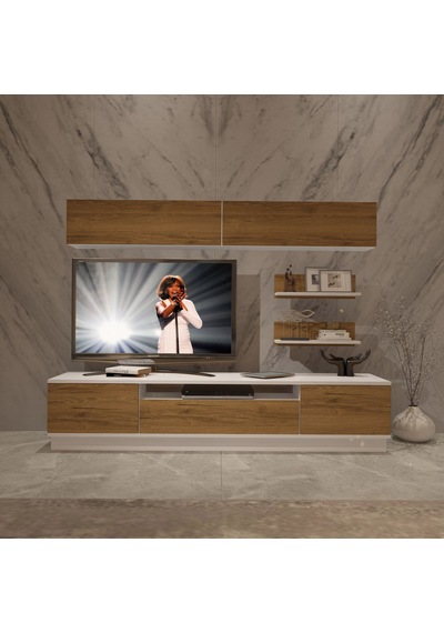 Decoraktiv Trendstyle 5s Mdf Tv Ünitesi Tv Sehpası - Beyaz Pera Beyaz - Meşe