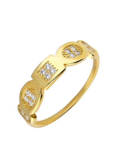 Zirkon Taşlı Geometrik Tasarım Gold Renk 925 Ayar Gümüş Bayan Yüz (429500770)