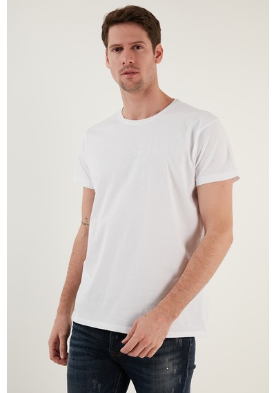 Buratti Pamuklu Slim Fit Bisiklet Yaka Erkek T Shirt 541Tactical Beyaz
