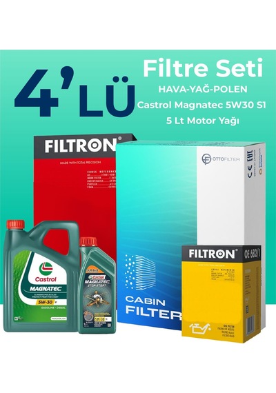 Filtron Jeep Compass 1.6 Dizel Filtre Bakım Seti Castrol Motor Yağlı (2017-2021) 4 Lü