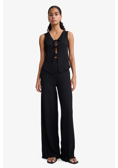 Defacto Wide Leg Geniş Bol Paça Bürümcük Pantolon D3570ax25aubk81 Siyah