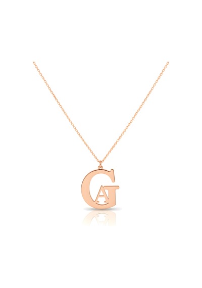 Mavili Gümüş Tasarım İç İçe Harf Gümüş Kolye - Rose Rose Gold