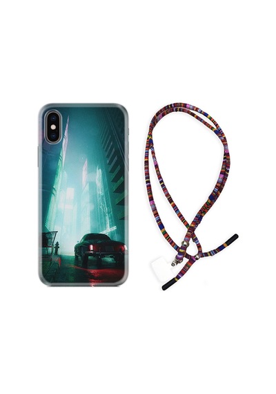 Apple Uyumlu iPhone XS Max Kılıf Rasta Boyun Askılı Night Cars 1619