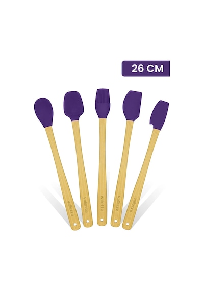 Valletta Indigo 5'li Mor Bambu Silikon Spatula Seti Uzun 26 Cm