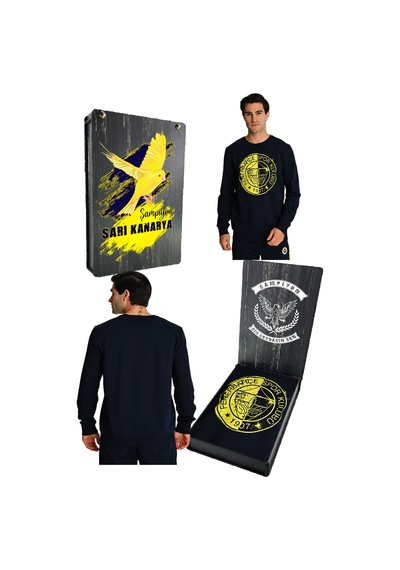 Galatasaray Fenerbahçe Tribün Uv Baskılı Tek Renk Logolu Erkek Sweatshirt Lacivert
