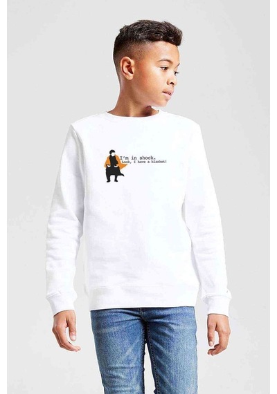 Tshirthane Sherlock Shock Blanket Baskılı Unisex Çocuk Beyaz Sweatshirt Beyaz