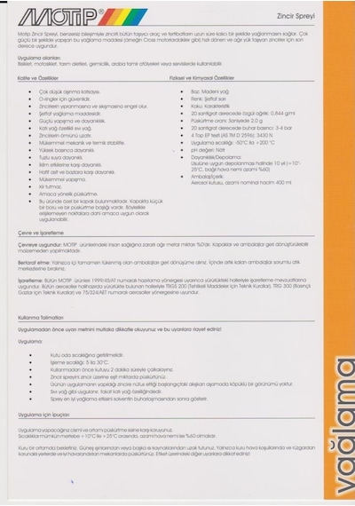 Motip Zincir Yağlama Spreyi 400Ml - Chain Spray