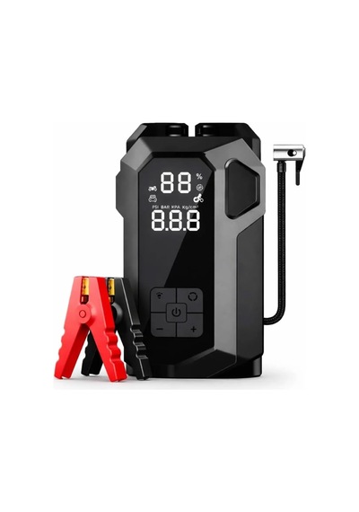Tr Araç Akü Takviye Cihazı Hava Kompresörü 4'ü1 Arada Şarjlı Marş Basma Jump Starter Powerbank 18000mah