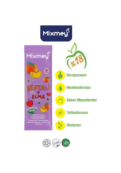 Şeftali Meyve Barı 18 Adet Atıştırmalıklar Vegan, Glutensiz, Koruyucusuz 20gr X 18 Adet