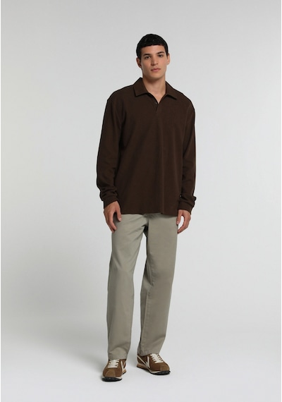 Colin's Colins Relaxed Fit Polo Yaka Düz Erkek Kahverengi Uzun Kol Tişört Cl1080572 Q1.v2 Brw