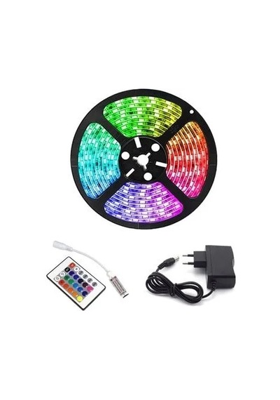Jenerik Rgb Şerit 5 Metre 16 Renkli Kumandalı Adaptörlü Çift Taraflı Bant Çok Renkli