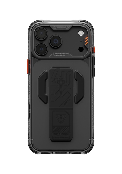 Apple Uyumlu iPhone 18 Pro Kılıf M-safeli Teknoloji Desenli Skinarma Helio Ce Mag Charge Standlı Kapak Füme