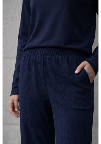 Ivoire Wear Kadın Beli Lastikli Bürümcük Pantolon Lacivert