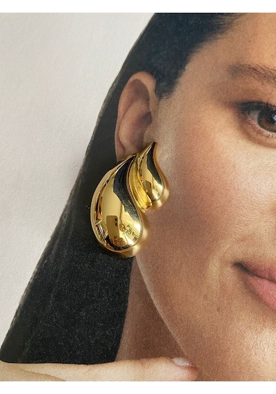 Pinery Jewels 2 Sıra Damla Paslanmaz Çelik Kadın Küpe Çifti Altın