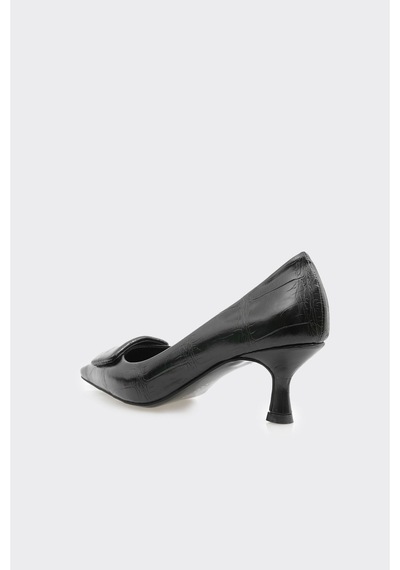 Derinet Kısa Topuklu Kadın Stiletto Siyah Siyah