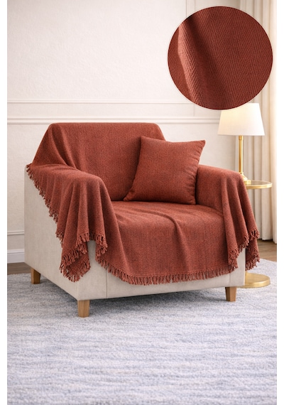 Sevhome Concept %100 Pamuk Kaymaz & Terletmez & Saçaklı & Yumuşak Koltuk Örtüsü-tek Ve Çift Kişilik Koltuklar İçin- 170 X 200 Cm Kiremit