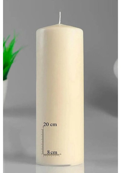 Silindir Kütük Mum Krem Lavanta Kokulu Genişlik 8 Cm - Yükseklik 20 Cm Bej