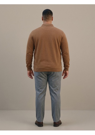 Maccali Erkek Açık Kahve Büyük Beden Polo Yaka Battal Sweatshirt