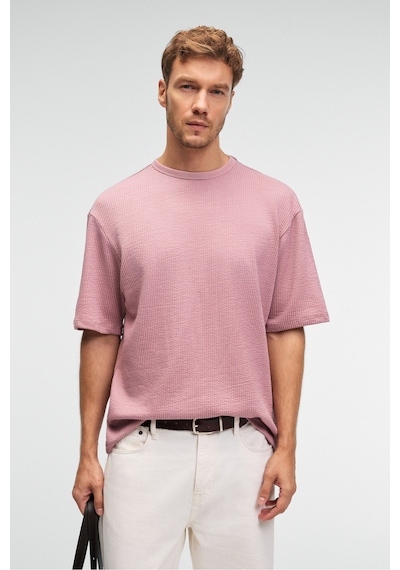 Grımelange VINTAGE Erkek Kısa Kollu Yuvarlak Yaka Dokulu Gofre Kumaş Regular Fit Pembe T-Shirt Grımelange VINTAGE Erkek Kısa Kollu Yuvarlak Yaka Dokulu Gofre Kumaş Regular Fit Pembe T-Shirt