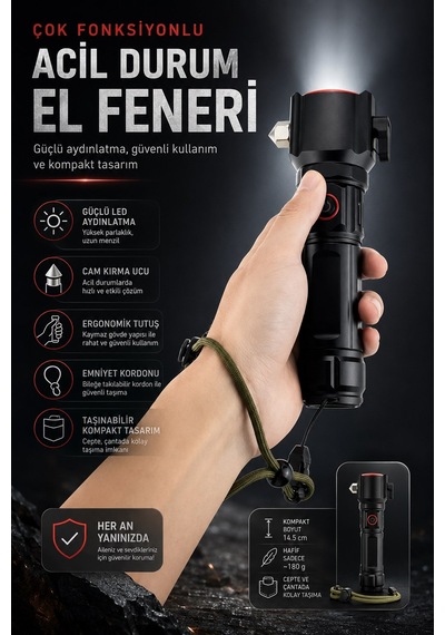Jasper Jpr-2210 Full Metal Tasarım Çakarlı Zomlu 26650 8800mah Li-ion Bataryaya Sahip El Feneri Siyah