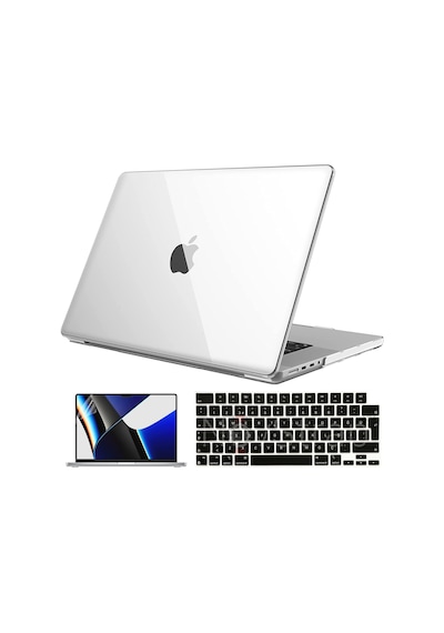 NovStrap Apple Uyumlu MacBook Pro 2021 M1 16.2 inc A2485 Parlak Kılıf + Siyah Klavye Kılıfı + Film