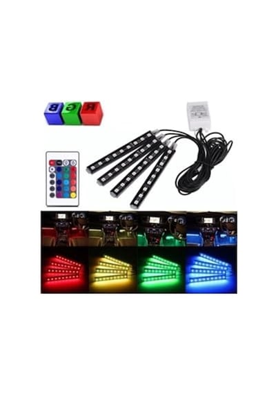 Kumandalı Led Ayak Altı Aydınlatma, 4x12 Fonksiyonlu 10 Parça Siyah