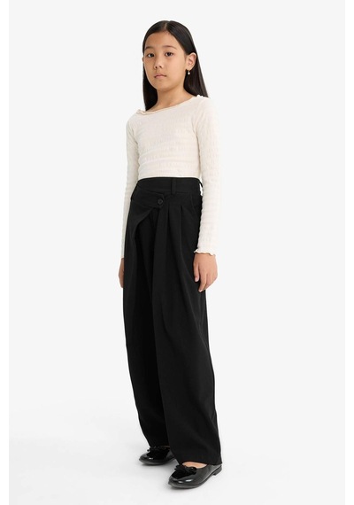 Defacto Kız Çocuk Baggy Fit Geniş Bol Paça Gabardin Pantolon G1622a825aubk59 Siyah