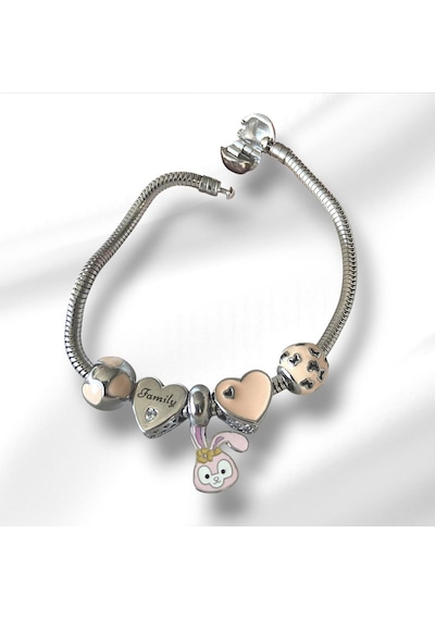 Rabbit Family Charm Çelik Bileklik Çok Renkli