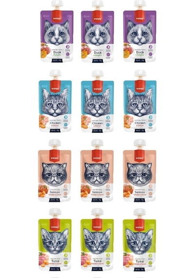 Wanpy 4 Çeşit Karma Taze Kedi Et Ezmesi 12 x 90 G