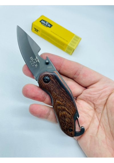 Buck Marka Ahşap Kasa Küçükboy Mini Kamp Çakı //15cm-x48 Gri - Kahverengi