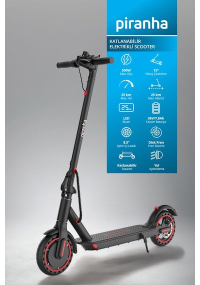 5010-k 500w Elektrikli Scooter 36v 7.8ah Pil Led Aydınlatma Lcd Ekran Uygulama Destekli Katlanabilir Kırmızı
