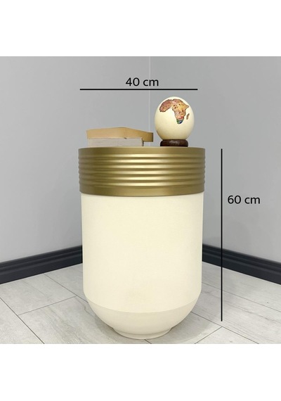 Elegant Dekoratif Eskitme Darbuka Krem Sehpa 60cm
