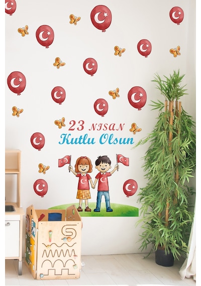 23 Nisan Temalı Balon Bayraklı Çocuk Odası Sticker Seti