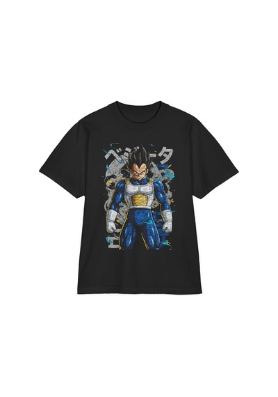 Ustaprint3d Vegeta Anime Baskılı Oversize Unisex Siyah Tişört %100 Pamuk Dtf Baskı Siyah