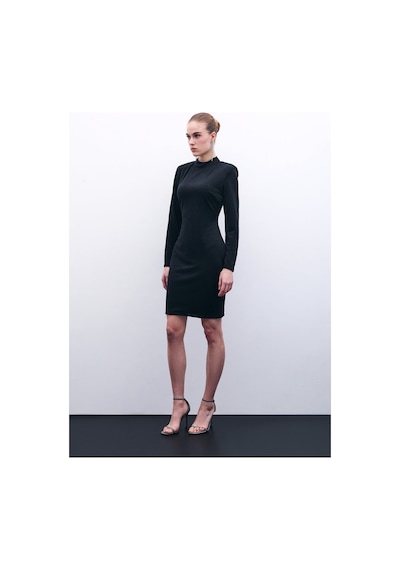 Sateen Parlak Kısa Elbise - Siyah-135857 Siyah