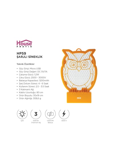 House Pratik Şarjlı Sineklik Hp59
