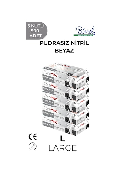 Nitril Beyaz Muayene Eldiveni L - 5 Paket 100 Lü