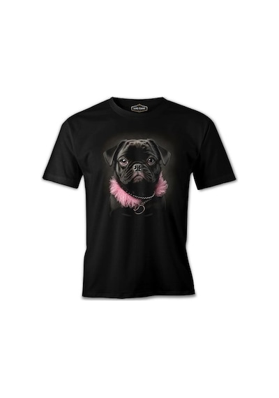 Dog Wearing Pink Fur Siyah Erkek Tshirt 001