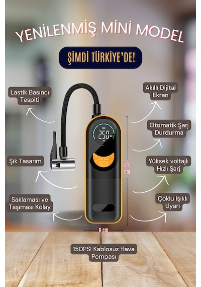 Aimod Airslim Mini Taşınabilir Şarjlı Araba Hava Kompresörü Led Işıklı Oto Araç Lastik Top Şişirme Pompası Kablosuz