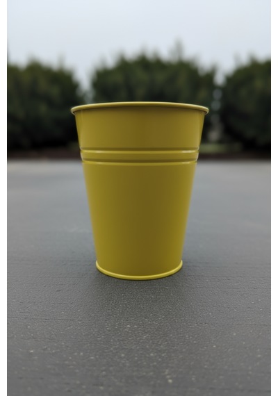 Konik Metal Saksı & Vazo - 25 Cm Dekoratif Çok Amaçlı Renkli Çiçeklik 25x23/15 Cm Sarı
