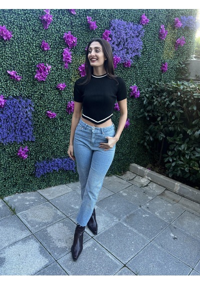 Lavessa Verev Kesim Fitilli Triko Bluz-siyah Renk-486 Siyah