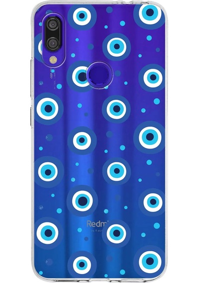 Xiaomi Redmi Note 7 Pro İle Uyumlu 1mm Slim Fit Nazar Boncuğu 1 Baskılı Şeffaf Kılıf Şeffaf