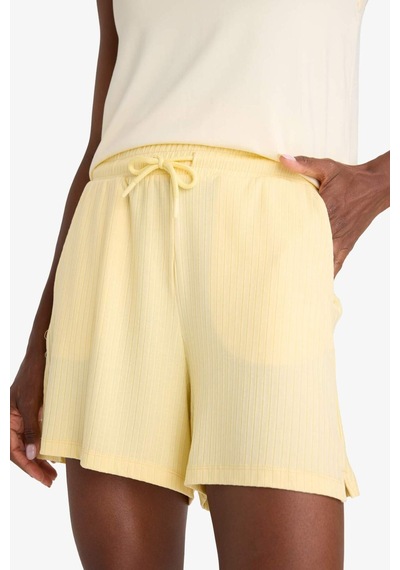 Defacto Defactofit Standart Fit Sporcu Kısa Paça Ribana Şort F6898ax25smyl252 Sari