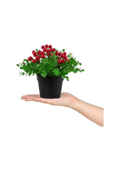 3 Lü Set Siyah Mini Plastik Saksıda Yapay Kokina, Limon Ve Nar Çiçeği